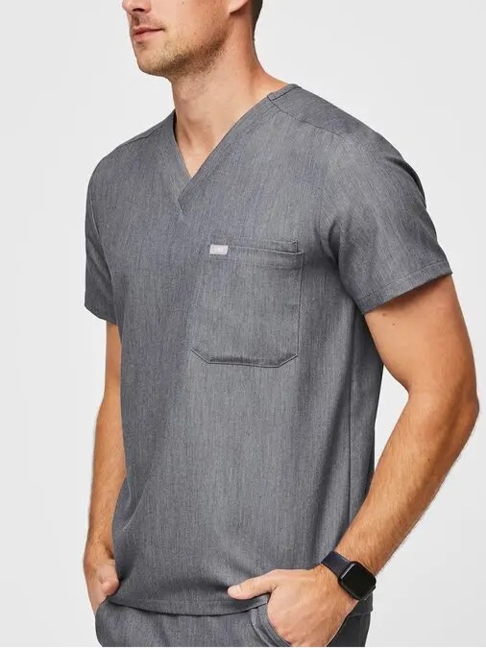 Men’s FIGS Leon Three-Pocket Scrub Top in Graphite, Size XXL